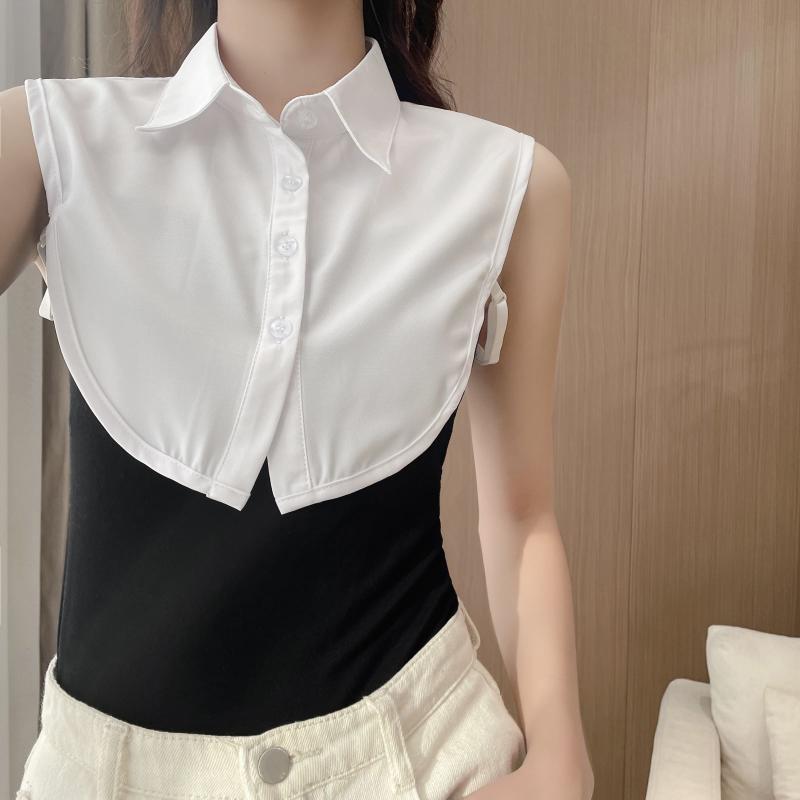 乐天商城 - 付け襟 メンズ レディース シャツ風 ポインテッドカラー 尖り レイヤード 重ね着 インナー 無地 シンプル ホワイト ブラック ブラウス オフィス 通勤 普段使い カジュアル セーター用 衿 ポリエステル 春夏