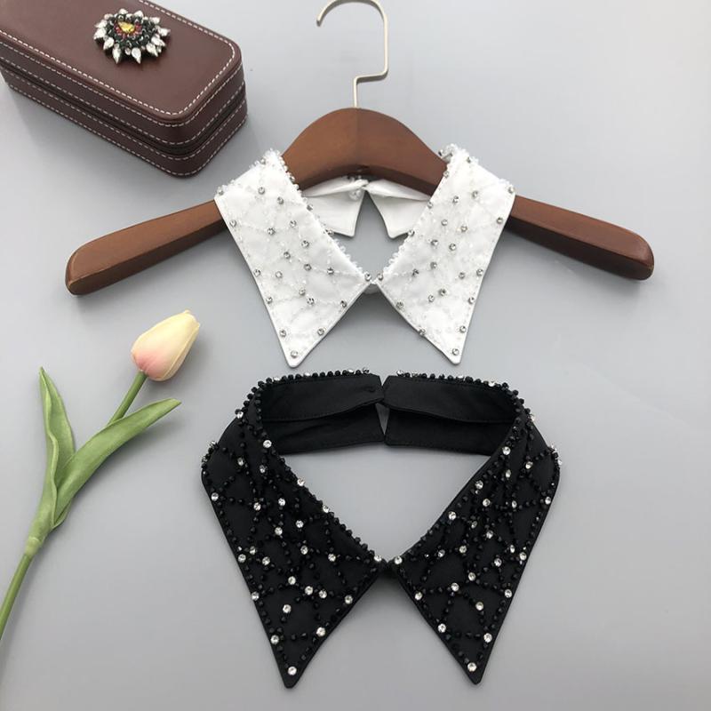 付け襟 レディース ひし形 パール ビジュー ハンドメイド ビーズ レトロ ヴィンテージ風 秋冬 おしゃれ かわいい 上品 きれいめ 華やか レイヤード 重ね着 ニット ワンピース 通勤 ブラック ホワイト ポリエステル