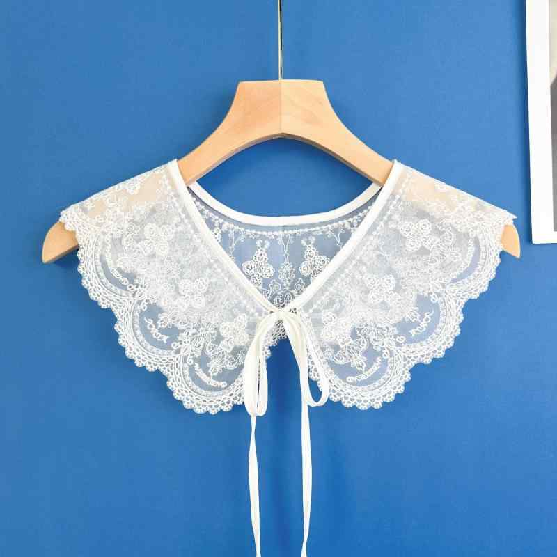 つけ襟 レディース 刺繍 花柄 オーガンジー 白 ホワイト 透け感 レース ショール ケープ 付け襟 アクセサリー 重ね着 レイヤード 上品 フェミニン 大人可愛い カジュアル フォーマル 春夏 ポリエステル 幅10cm 普段使い お出かけ コーディネー