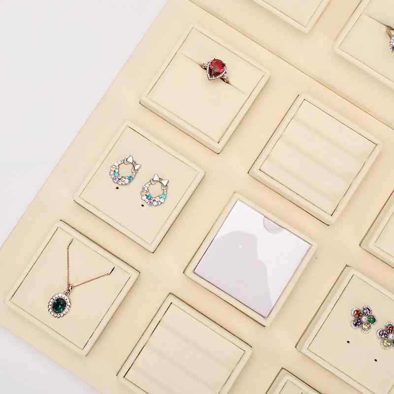 Accessories Cases - 展示トレイ ジュエリー 宝石 ルース 裸石 ジルコニア パール パール 瑪瑙 ビーズ アクセサリー収納 カウンター 撮影道具 ライブ配信 プロ仕様 高級感 マイクロファイバー ベージュ ピアス ネックレス 指輪