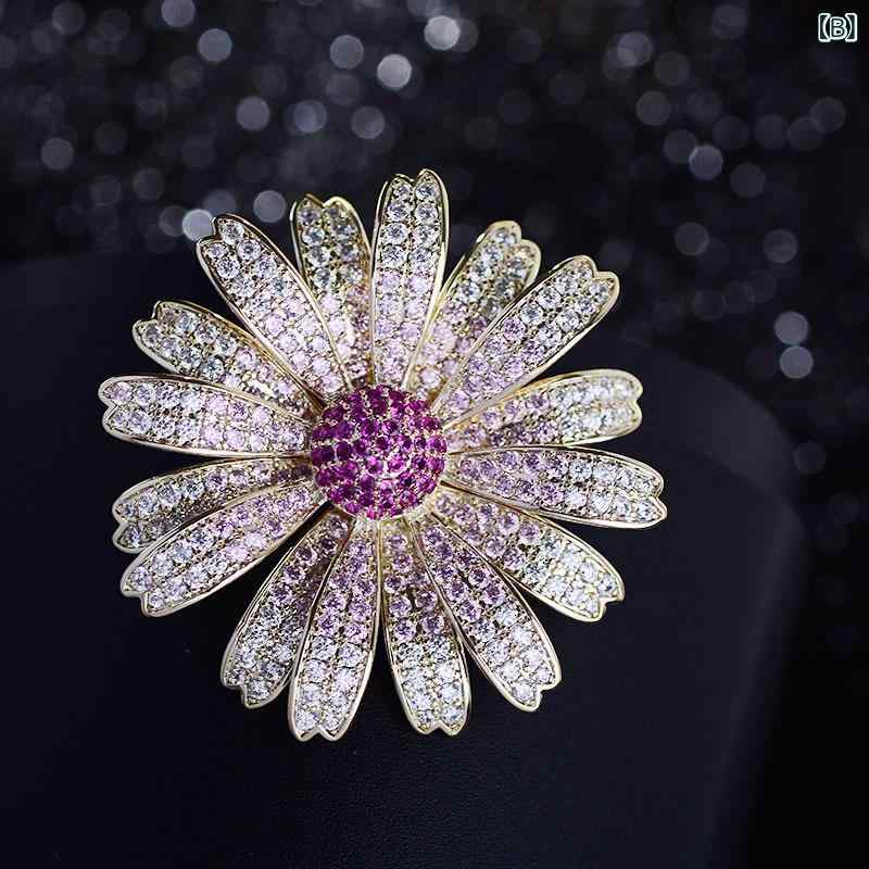 ブローチ レディース デイジー 雛菊 ピン コサージュ アクセサリー 銅 ジルコニア ...
