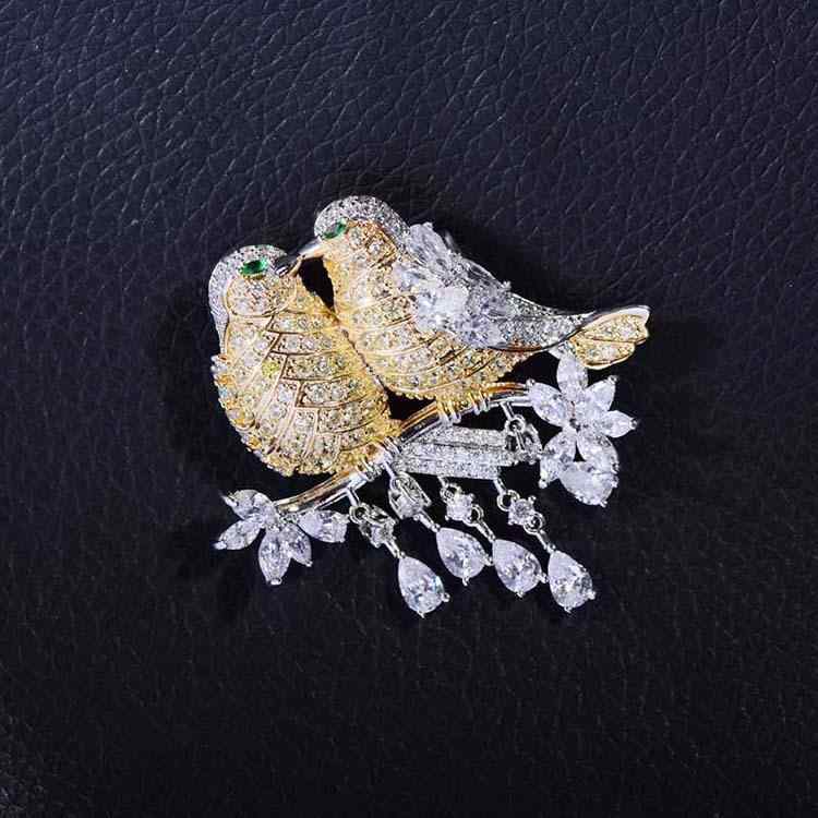 ブローチ メンズ レディース 小鳥 動物 ジルコニア シルバー スーツピン ラペルピ...