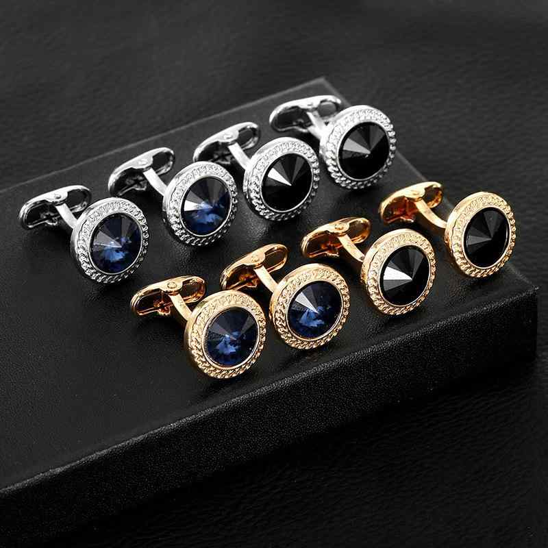 Button - カフスボタン メンズ 袖ボタン カフリンクス ジルコニア 合金 円形 ラウンド シンプル 高級感 ビジネス 冠婚葬祭 結婚式 パーティー 通勤 フォーマル 紳士用 ワイシャツ アクセサリー ゴールド ブルー シルバー 夏