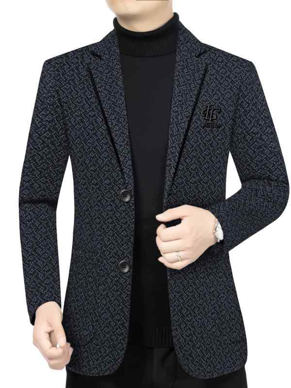 Other - テーラードジャケット メンズ 男性用 アウター ブレザー 紳士服 父親 40代 秋冬 シェニール 防風 スリム シルエット プリント カジュアル ビジネス 通勤 ボタン ポケット ネイビー ブラウン 高級感