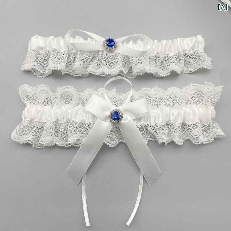 フロントップ楽天市場店のガーター レディース レッグベルト ブライダルアクセサリー 花嫁 結婚式 披露宴 欧米風 レース素材 伸縮性 ポリエステル ホワイト ピンク ブルー 婚礼用 セクシー リング ウェディング小物 高級感｜アングル2