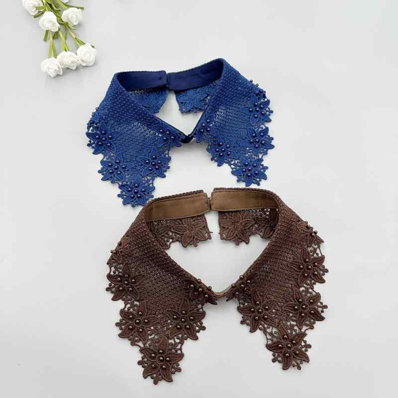 乐天商城 - つけ襟 レディース 花柄 フラワー モチーフ ケミカルレース 刺繍 繊細 ヴィンテージ風 レトロ おしゃれ かわいい トレンドカラー アシンメトリー 華やか 首飾り 重ね着 レイヤード アクセサリー ポリエステル 白 黒 赤 普段使い お出かけ