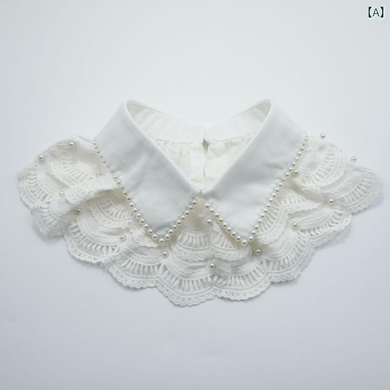 フロントップ楽天市場店のつけ襟 レディース パール 刺繍 ケミカルレース ショール ケープ 花柄 シフォン ポリエステル 高級感 華やか フォーマル 結婚式 卒業式 入学式 かわいい フェミニン 透け感 アクセサリー 重ね着風 白 黒 春夏｜アングル2