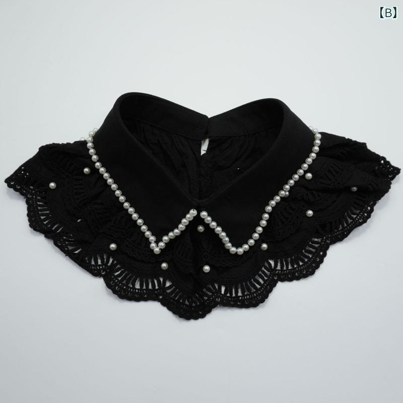 フロントップ楽天市場店のつけ襟 レディース パール 刺繍 ケミカルレース ショール ケープ 花柄 シフォン ポリエステル 高級感 華やか フォーマル 結婚式 卒業式 入学式 かわいい フェミニン 透け感 アクセサリー 重ね着風 白 黒 春夏｜アングル3