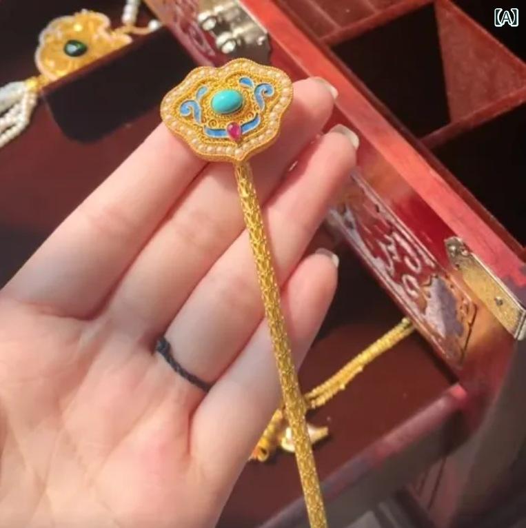 フロントップ楽天市場店のかんざし レディース ヘアアクセサリー 髪飾り 中華風 祥雲 如意 レトロ 漢服 チャイナドレス 和装 浴衣 結婚式 ブライダル パーティー 上品 エレガント 高級感 ジルコニア ひし形 金属 エスニック 秋冬 モダン｜アングル2