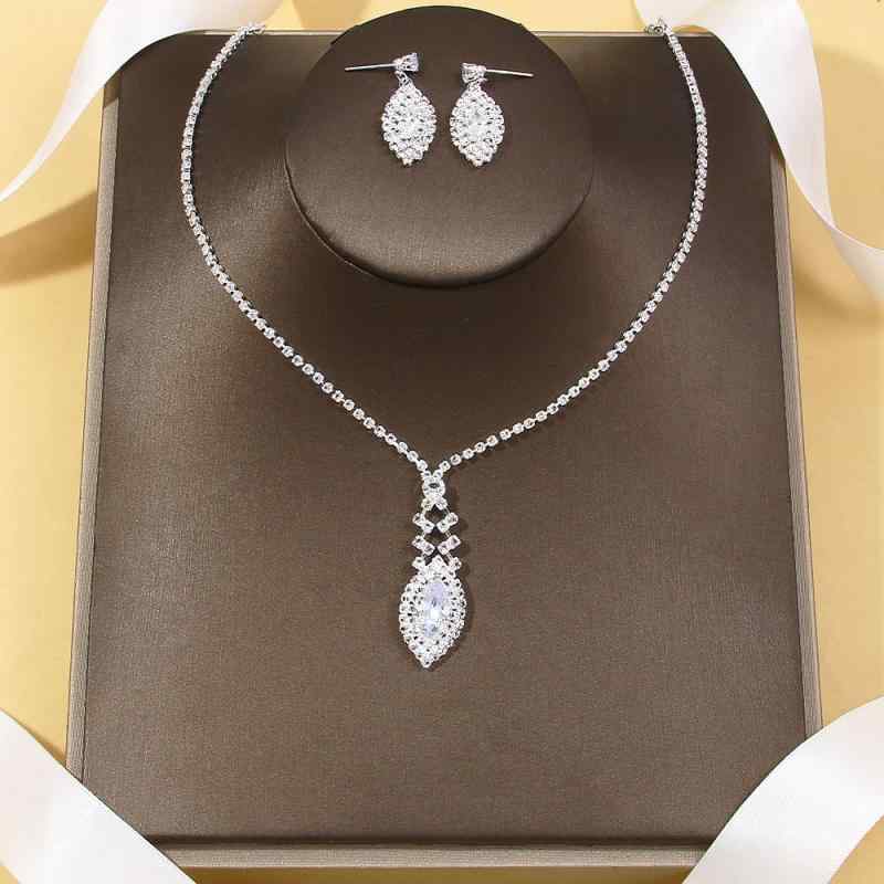 Cubic Zirconia - ネックレス ピアス セット レディース 欧米風 豪華 高級感 水滴 しずく ドロップ ラインストーン ウェディング 結婚式 パーティー ブライダル 花嫁 アクセサリー ジュエリー 電気メッキ加工 春夏 ゴールド シルバー