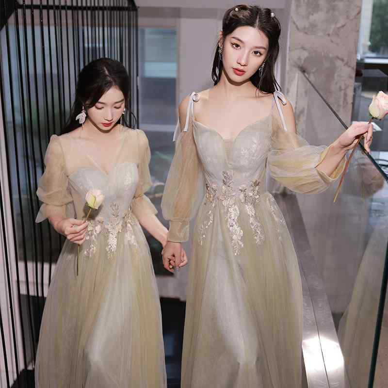 ドレス レディース ロング丈 ワンピース ブライズメイド 結婚式 お呼ばれ フォーマル 春夏 五分袖 パフスリーブ Vネック ウエストリボン スリム 細見え 高級感 エレガント 上品 シンプル ヴィンテージ風 大人 かわいい