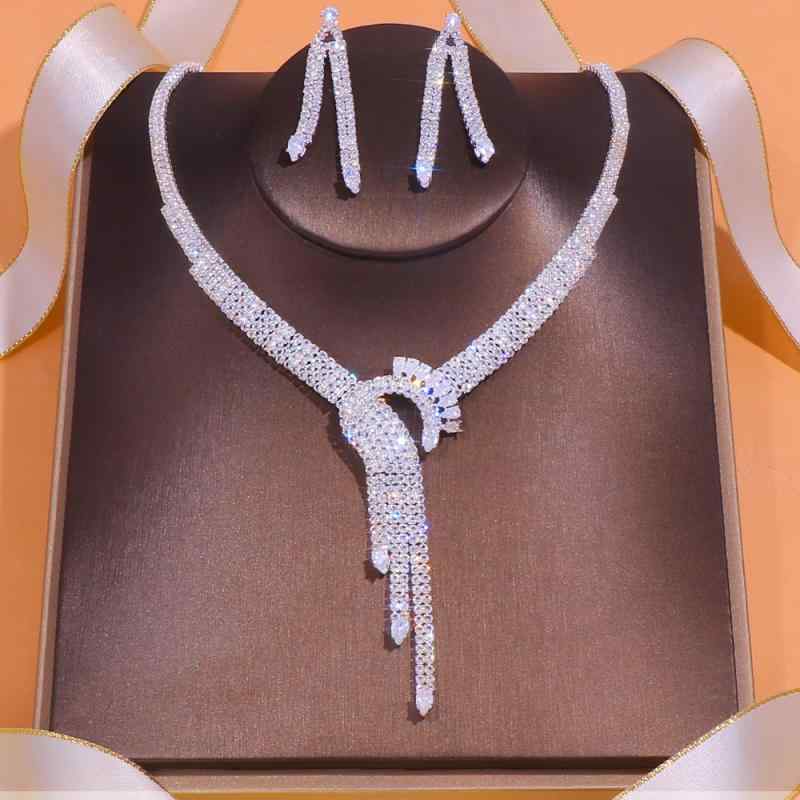 Other - ネックレス ピアス セット レディース ジュエリー 結婚式 パーティー お呼ばれ 高級感 シンプル ラインストーン ジルコニア 電気メッキ加工 シルバー ハート しずく ドロップ ボックスチェーン ジオメトリック 秋冬