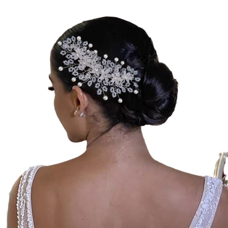 カチューシャ レディース ヘアアクセサリー 髪飾り ウェディング ブライダル 結婚式 披露宴 パーティー 花嫁 ハンドメイド クリスタル パール フラワー シンプル 上品 高級感 華やか シルバー 秋 フォーマル エレガント