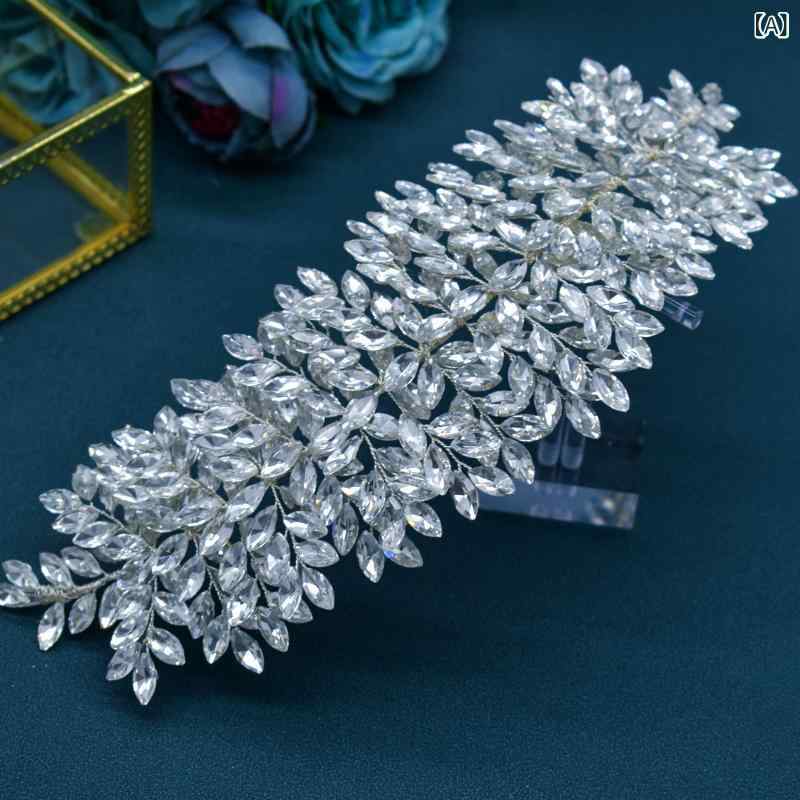 ヘッドドレス レディース ブライダル ウェディング 髪飾り ティアラ クラウン ハンドメイド カチューシャ ラインストーン ビジュー キラキラ 花 豪華 高級感 結婚式 パーティー シルバー ゴールド シャンパン 2