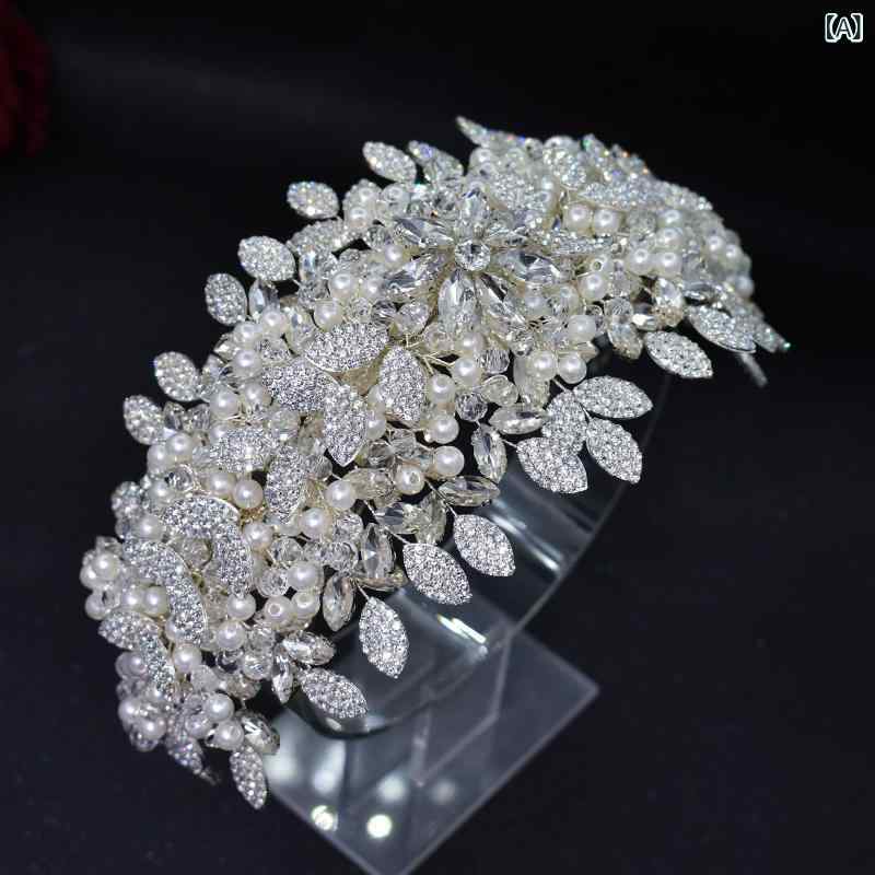 ヘッドドレス レディース 髪飾り ヘアアクセサリー カチューシャ ピアス ハンドメイド クリスタル 水晶 パール ラインストーン 結婚式 ブライダル ウェディング 花 フラワー 華やか シルバー ゴールド 上品 2
