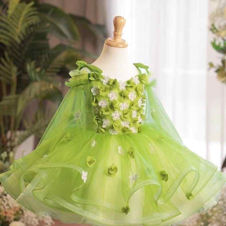 ドレス 女の子 キッズ 子供用 ダンス衣装 発表会 舞台演出 チュールスカート チュチュスカート グリーン プリンセス風 お姫様 レース シフォン ウサギ毛 記念撮影 オールシーズン かわいい おしゃれ 高級感 フラワー
