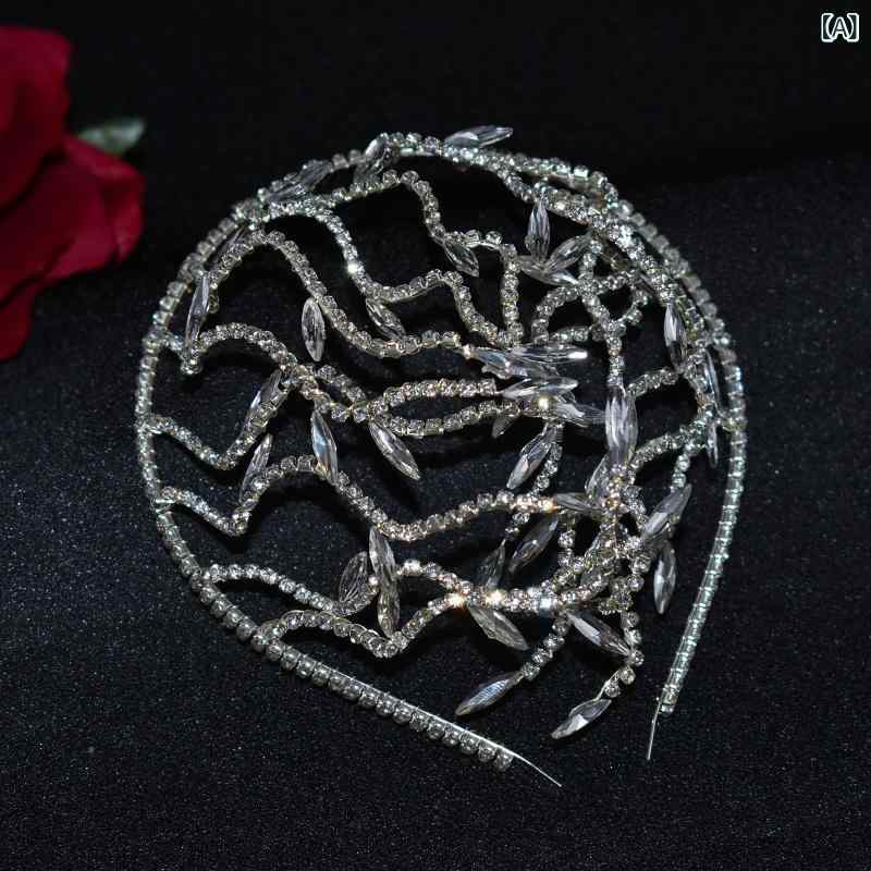 フロントップ楽天市場店のヘッドドレス レディース ヘアアクセサリー 髪飾り 結婚式 ブライダル パーティー 花嫁 ハンドメイド ラインストーン ジルコニア クリスタル シルバー ゴールド カチューシャ ワイヤー 小枝 華やか 高級感｜アングル2