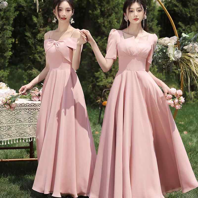 乐天商城 - ドレス レディース パーティー ロング ブライズメイド 結婚式 演奏会 発表会 ピンク アセテート繊維 ポリエステル Aライン ハイウエスト 高級感 フェミニン キャミソール ノースリーブ スクエアネック イブニング ヴィンテージ風