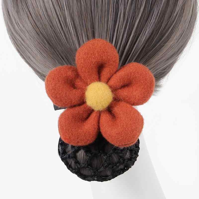 バレッタ レディース シニヨンネット お団子 ヘアクリップ アクセサリー フラワー 花 清楚 上品 大人 ハンドメイド 仕事用 接客 フォーマル 秋冬 高級感 オレンジ コーヒー カーキ アップスタイル まとめ髪 フェイクファー