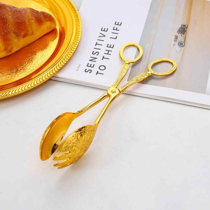 乐天商城 - トング キッチン用品 ケーキ パン 彫刻 ヴィンテージ風 ヨーロピアン おしゃれ アンティーク調 23cm アルミ合金 軽量 バーベキュー アウトドア ホームパーティー 調理器具 取り分け スプーン型 サーバー 金 銀