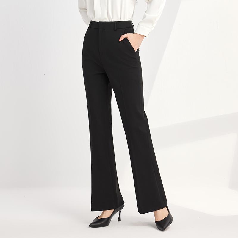 パンツ レディース スラックス ズボン ボトムス ロングパンツ ハイウエスト 美脚 スリム 細見え 微フレア ストレート センタープレス ..