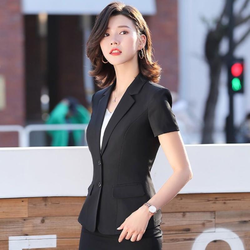 セットアップ レディース ビジネススーツ 事務服 制服 半袖 春夏 ブラック 黒 上品 エレガント 高級感 オフィス OL 通勤 テーラードジャケット スカート パンツ リクルート 通気性 ポリエステル ストレッチ 2点
