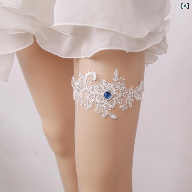 フロントップ楽天市場店のガーター レディース ブライダル 花嫁 ウェディング レース レッグリング 結婚式 セット ホワイト 白 挙式 前撮り ドレス小物 アクセサリー 高級感 上品 かわいい 伸縮性 脚飾り セクシー ランジェリー フォーマル 海外風｜アングル2