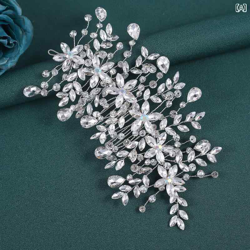 フロントップ楽天市場店の髪飾り レディース ヘッドドレス ヘアアクセサリー コーム クリップ ブライダル ウェディング 結婚式 披露宴 パーティー 春夏 花嫁 フラワー クリスタル ラインストーン ハンドメイド 華やか 高級感 シルバー｜アングル2
