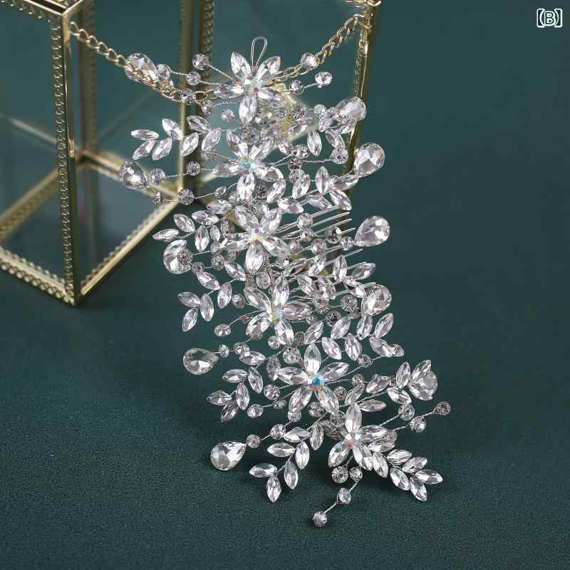 フロントップ楽天市場店の髪飾り レディース ヘッドドレス ヘアアクセサリー コーム クリップ ブライダル ウェディング 結婚式 披露宴 パーティー 春夏 花嫁 フラワー クリスタル ラインストーン ハンドメイド 華やか 高級感 シルバー｜アングル3
