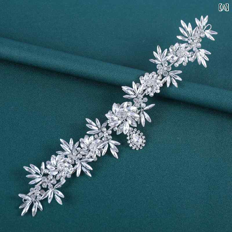 フロントップ楽天市場店のヘッドドレス レディース 髪飾り ヘアコーム ウェディング ブライダル 結婚式 パーティー ハンドメイド クリスタル ラインストーン 花 モチーフ シルバー 秋冬 上品 華やか 額チェーン 欧米風 ビジュー｜アングル2