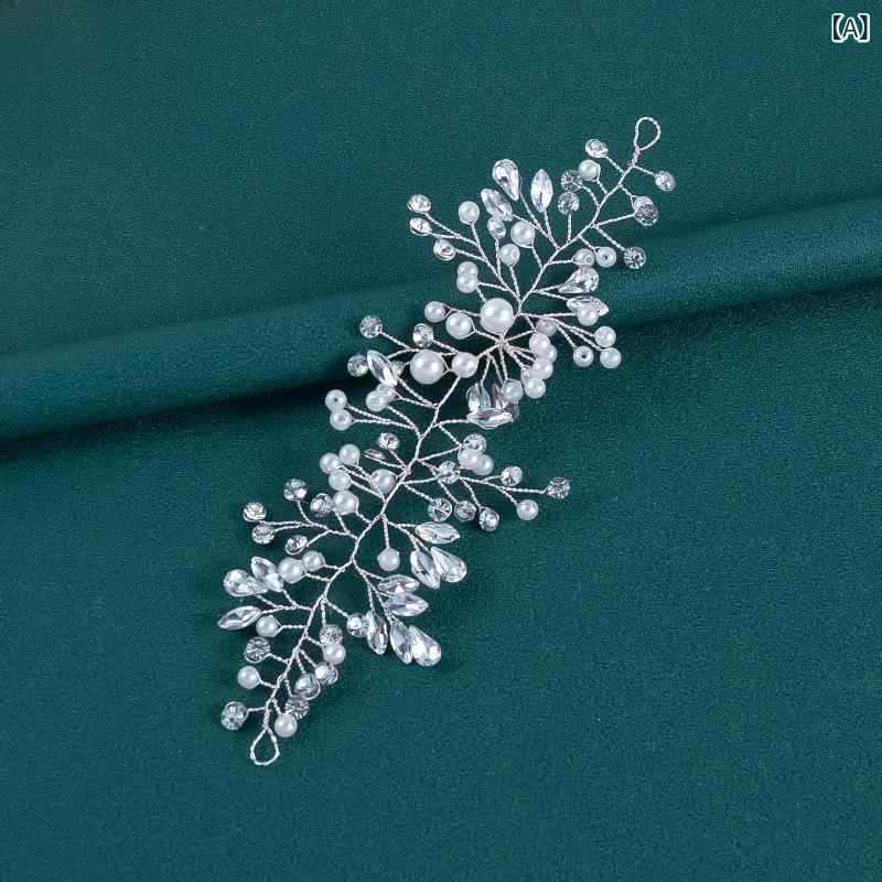 フロントップ楽天市場店のヘッドドレス レディース ヘアバンド カチューシャ 髪飾り 花嫁 結婚式 ブライダル ウエディング アクセサリー ラインストーン パール パール フラワー モチーフ シルバー 華やか 上品 エレガント キラキラ 春夏｜アングル2