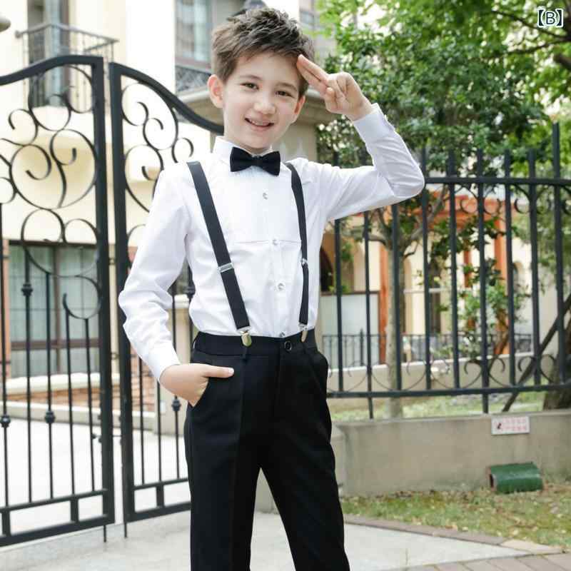 スーツ 男の子 フォーマル 礼服 セットアップ 上下セット 発表会 結婚式 演奏会 ピアノ 演出服 英国風 ブリティッシュ サスペンダー 蝶ネクタイ 高級感 かっこいい おしゃれ 春夏 ネイビー ブラック 3