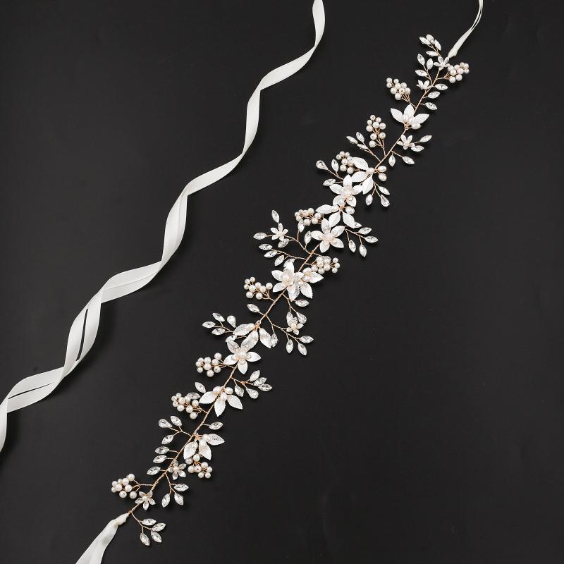 ヘッドドレス レディース カチューシャ ヘアバンド 髪飾り パール ラインストーン ビジュー フラワー 花 リーフモチーフ ゴールド シルバー ハンドメイド ウェディング ブライダル 結婚式 華やか 高級感