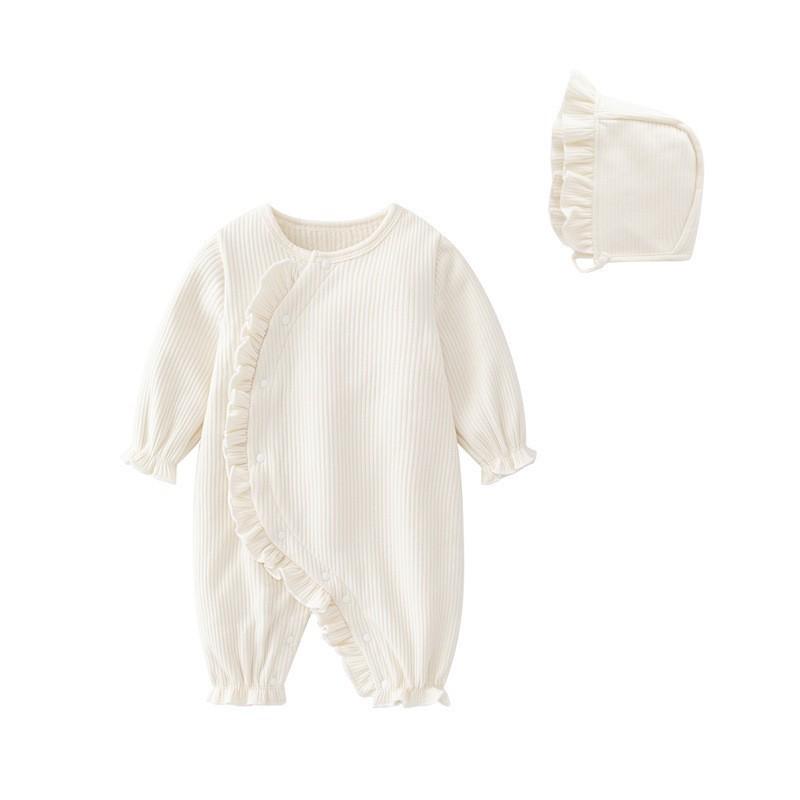 ・カテゴリ: ロンパース、カバーオール・対象年齢: 新生児（0-1歳、80cm以下）・性別: 女の子用・袖丈: 長袖・フード: 取り外し可能・厚さ: 厚手・スタイル: 韓国・主な素材: ポリエステル、綿・素材比率: ポリエステル 56%・カラー展開: オフホワイト・サイズ展開: 59cm、66cm、73cm、80cm・基準: