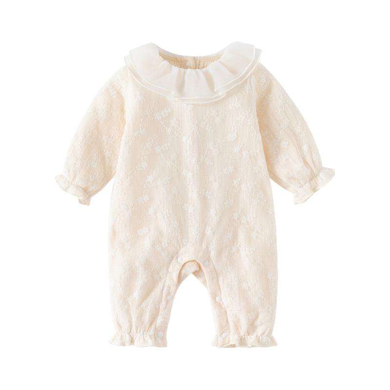 ・カテゴリ: ベビー服、ロンパース・対象年齢: 新生児（0〜1歳、80cm以下）・性別: 女の子用・タイプ: ロンパース・袖丈: 長袖・生地の厚さ: 普通・主な素材: 綿・開閉スタイル: プルオーバー・スタイル: ガーリー・カラー展開: 月影軽紗・サイズ展開: 59cm、66cm、73cm、80cm、90cm