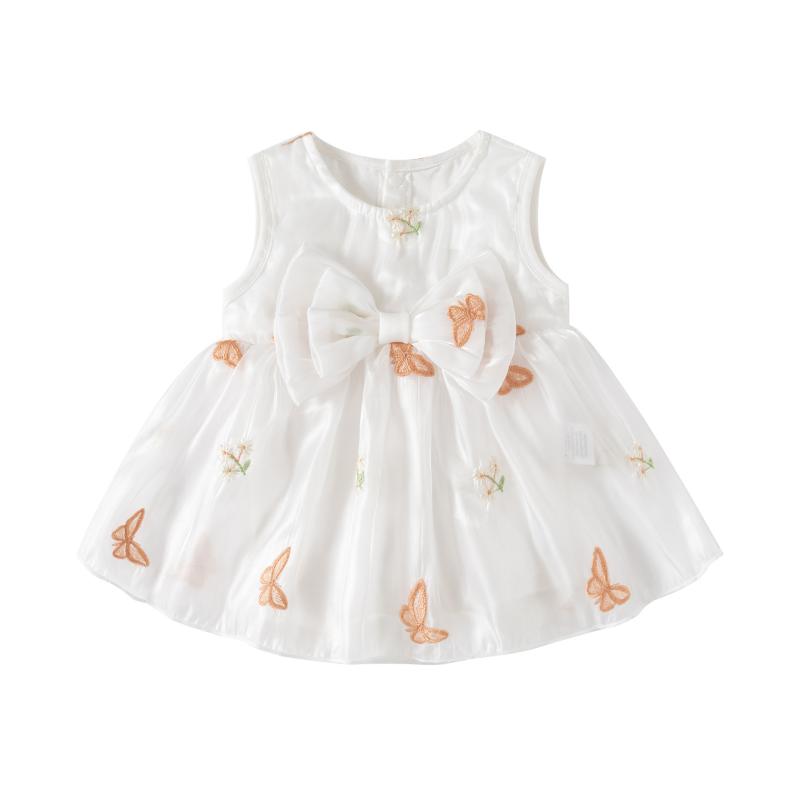 Coverall - ロンパース ベビー 女の子 キッズ ドレス 春夏 ノースリーブ 綿 コットン 素材 薄手 涼しい かわいい プリンセス お出かけ フォーマル 出産祝い 肌着 赤ちゃん 新生児 ホワイト ピンク 韓国 柔らかい 快適 吸汗 通気性