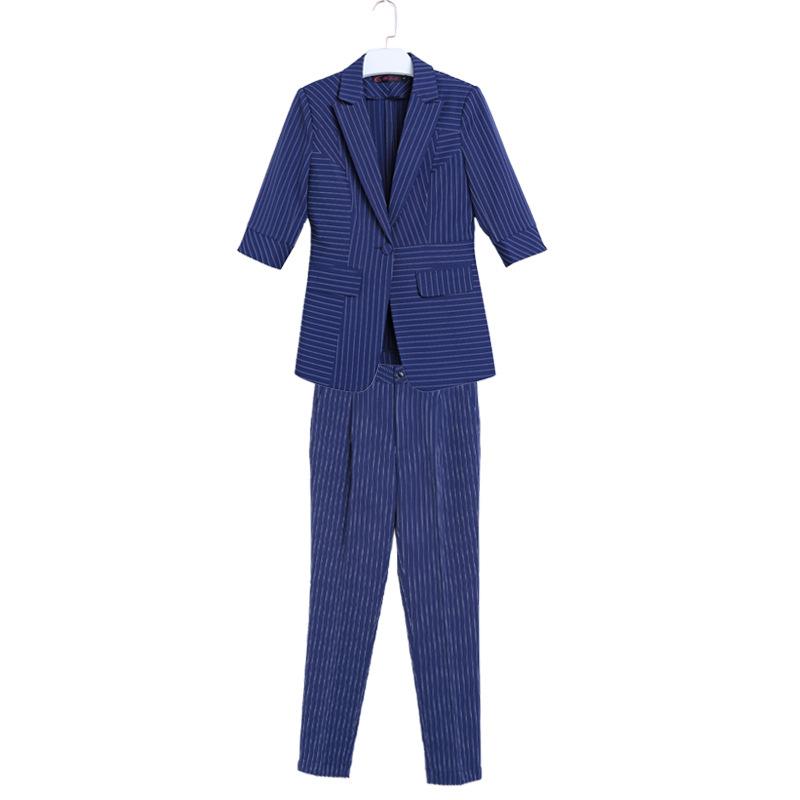 パンツスーツ レディース セットアップ 五分袖 春夏 ストライプ テーラードジャケット 通勤 オフィス 事務服 上品 エレガント スリム ..