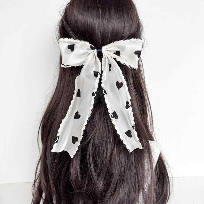 ・カテゴリ: ヘアアクセサリー・: ハート柄メッシュリボン・素材: メッシュ・加工: ハンドメイド・要素: リボン、ハート・スタイル: スイート・バリエーション: 1番（ダッカールクリップ）、2番（ダッカールクリップ）、3番（バレッタ）・対象: レディース