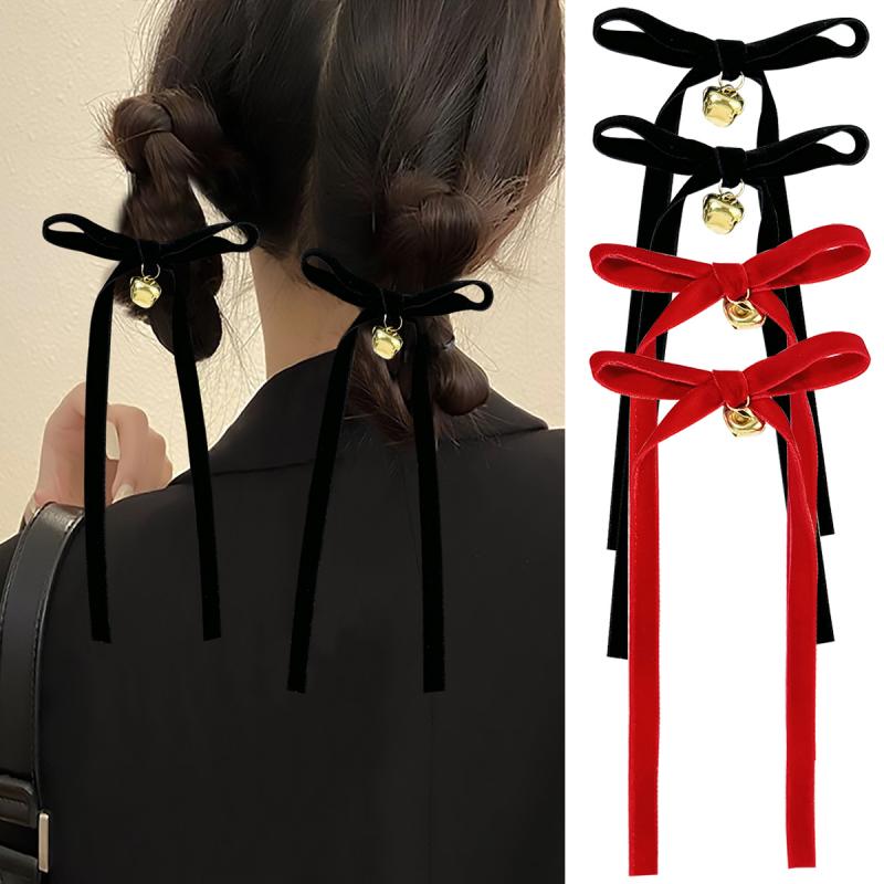 ・カテゴリ: ヘアアクセサリー・スタイル: スイート・主な素材: ベルベット・: リボン・加工: ハンドメイド・クリップ形状: ダッカールクリップ・カラー展開: ブラック（1ペア）、レッド（1ペア）・対象: レディース