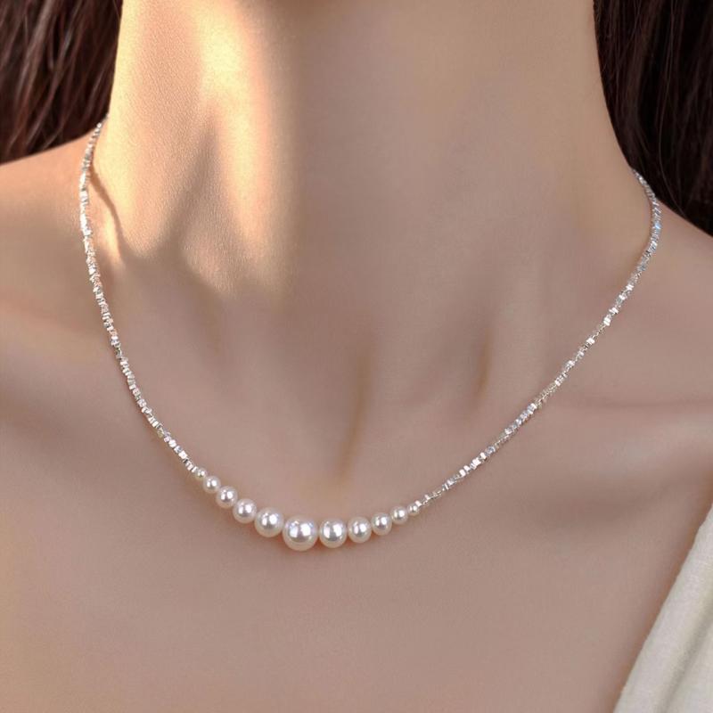 Cubic Zirconia - ネックレス レディース パール パール シルバー チョーカー ペンダント アクセサリー ジュエリー シンプル 韓国 フレンチ ヴィンテージ風 上品 エレガント 高級感 春夏 普段使い 結婚式 パーティー ホワイト 電気メッキ加工 女性用 婦人用