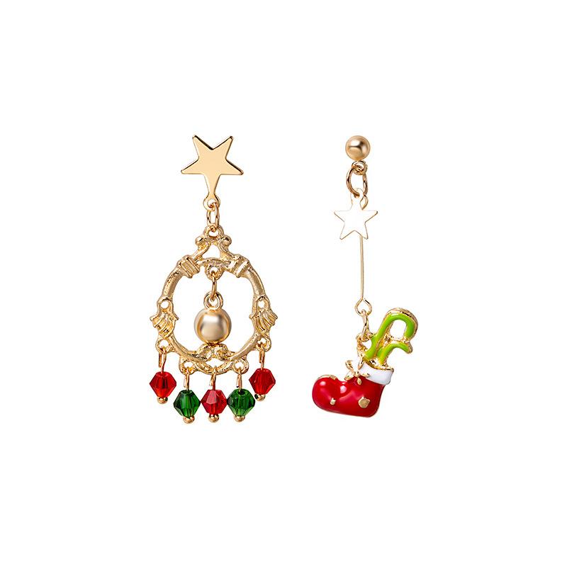 ピアス レディース クリスマス 欧米風 フリンジ メタル ブーツ サンタクロース チャーム シルバー アクセサリー 合金 幾何学 焼き付け塗装 秋冬 雪の結晶 ツリー 靴下 おしゃれ 通勤 普段使い かわいい 揺れる ホワイト グリーン レッド
