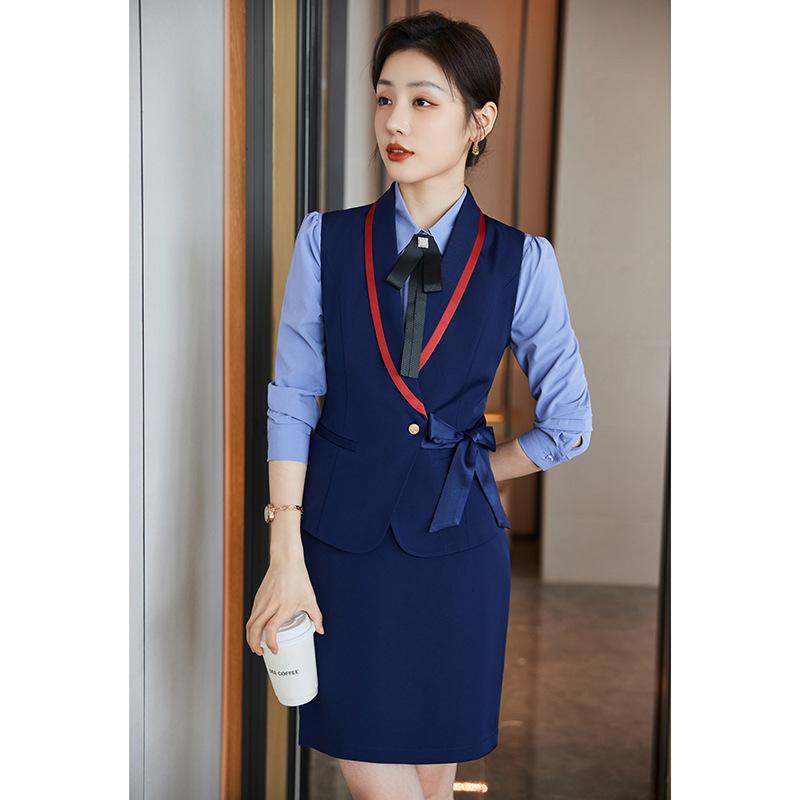 セットアップ レディース 美容師 エステ 受付 制服 ホテル サロン ベスト ジレ パンツ スカート ビジネス 通勤 接客 高級感 エレガント ストレッチ 膝丈 ポリエステル ブルー ブラック レッド 春夏 大きいサイズ frontop-13369015 フロントップ楽天市場店 パッケージ画像