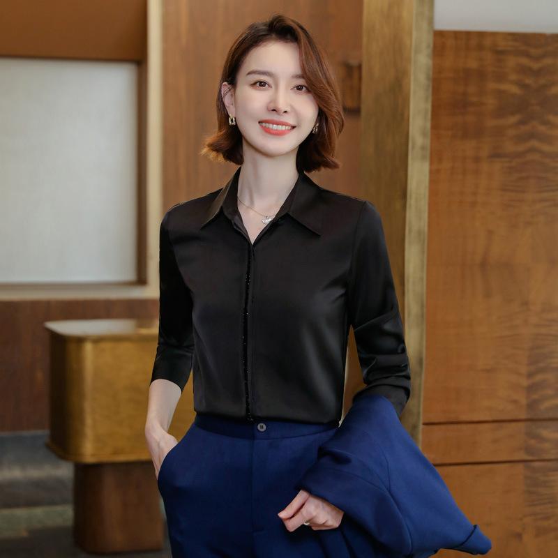 シャツ レディース ブラウス トップス 長袖 シフォン スクエアネック フォーマル ビジネス 通勤 オフィス 事務服 仕事用 スリム タイト 無地 ボタン シンプル エレガント きれいめ 上品 秋冬 黒 白 薄手 40代 婦人 frontop-13369094 フロントップ楽天市場店 パッケージ画像