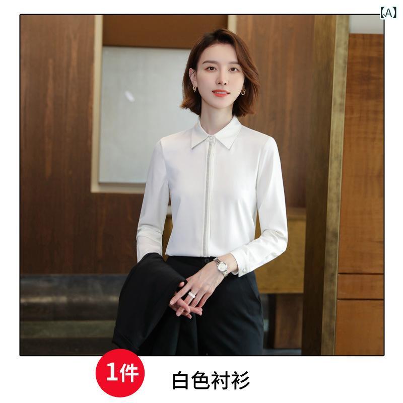 シャツ レディース ブラウス トップス 長袖 シフォン スクエアネック フォーマル ビジネス 通勤 オフィス 事務服 仕事用 スリム タイト 無地 ボタン シンプル エレガント きれいめ 上品 秋冬 黒 白 薄手 40代 婦人 frontop-13369094 フロントップ楽天市場店 サンプル画像2