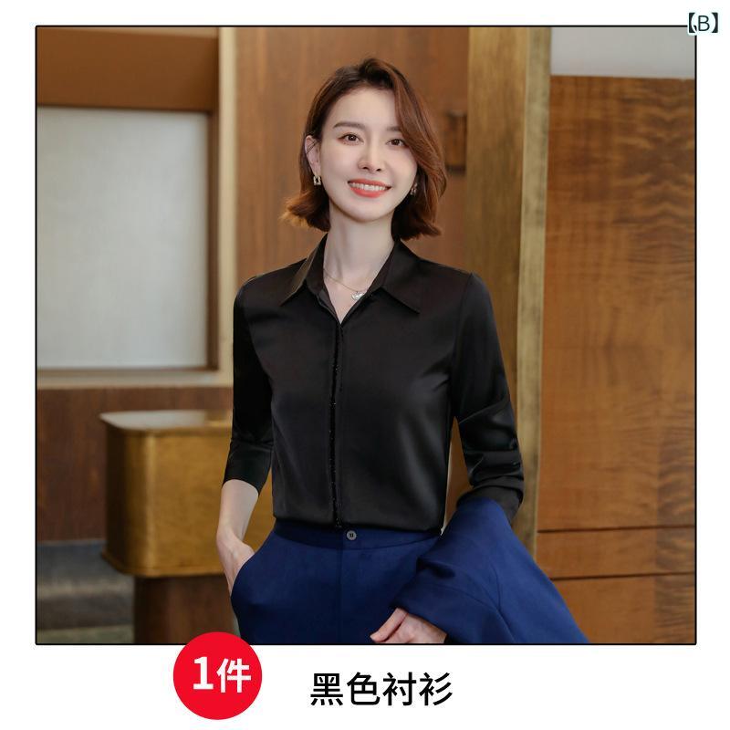 シャツ レディース ブラウス トップス 長袖 シフォン スクエアネック フォーマル ビジネス 通勤 オフィス 事務服 仕事用 スリム タイト 無地 ボタン シンプル エレガント きれいめ 上品 秋冬 黒 白 薄手 40代 婦人 frontop-13369094 フロントップ楽天市場店 サンプル画像3