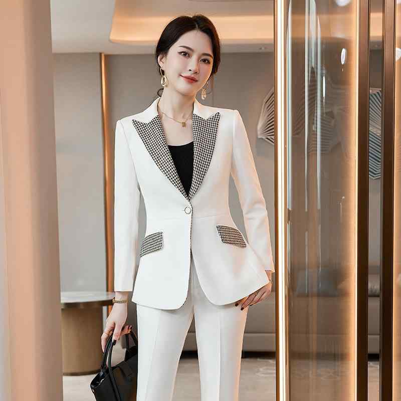 Other - セットアップ レディース スーツ 上下セット パンツスーツ テーラードジャケット ロングパンツ 事務服 制服 通勤 オフィス フォーマル 高級感 スリム 伸縮性 きれいめ 大人 春秋 ホワイト ブラック ブルー