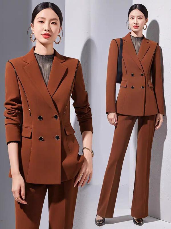 Skirt Suits - セットアップ レディース 春秋 パンツスーツ テーラードジャケット スラックス ビジネス フォーマル オフィス スリム シルエット 高級感 エレガント きれいめ 上品 長袖 ポリエステル ブリックレッド ブラック