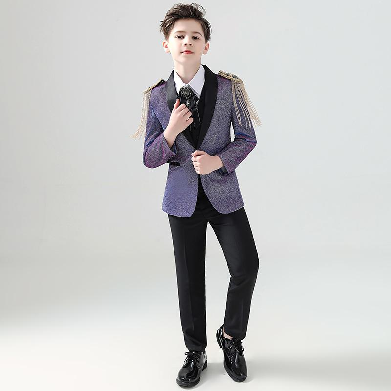 Suits, Tuxedos （Boys） - スーツ 男の子 キッズ 子供 フォーマル セットアップ 上下セット 礼服 結婚式 発表会 七五三 英国風 高級感 かっこいい おしゃれ 長袖 ボタン 無地 ポリエステル 紳士服 正装 春夏 ブルー ネイビー