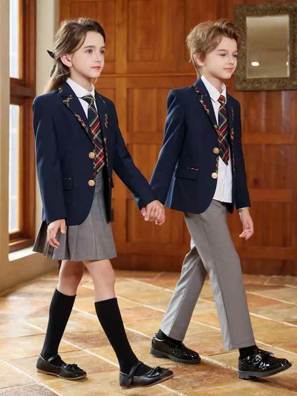 Suits, Tuxedos （Boys） - 制服 男の子 女の子 キッズ 小学生 幼稚園 セットアップ 4点セット ブレザー スーツ フォーマル スクール ブリティッシュ 英国風 アカデミー 入学式 卒業式 発表会 衣装 高級感 柔らかい ポリエステル オールシーズン ボタン