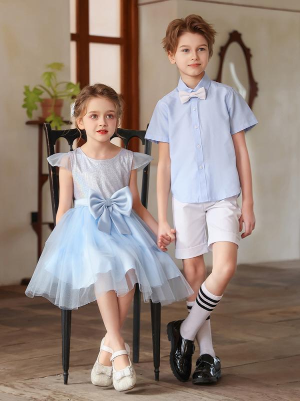 Suits, Tuxedos （Boys） - ダンスウェア 男の子 女の子 パフォーマンス衣装 合唱 発表会 舞台衣装 小学生 詩の朗読 セットアップ 上下セット コットン 綿 オックスフォード ブルー 高級感 オールシーズン 制服風 フォーマル